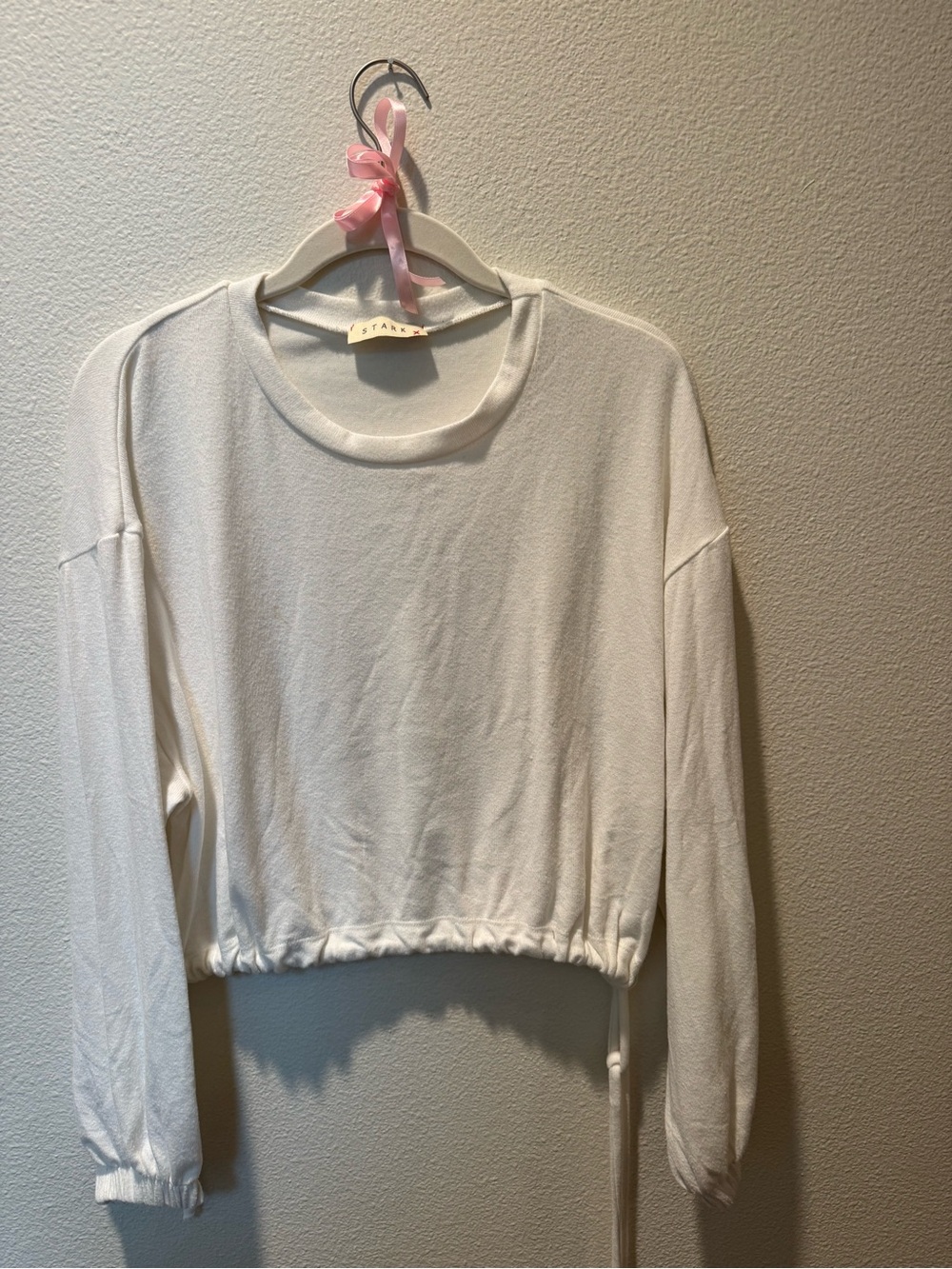 STAUD White Cropped Crewneck Sweatshirt with Drawstring
